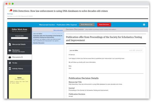 Screenshot of Scholastica Discussion messages.